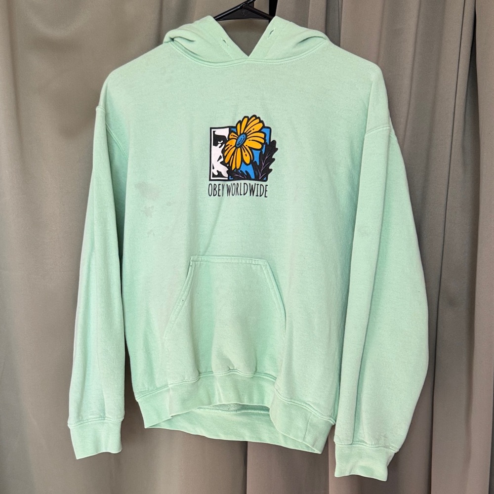 Obey Light Green Graphic Hoodie